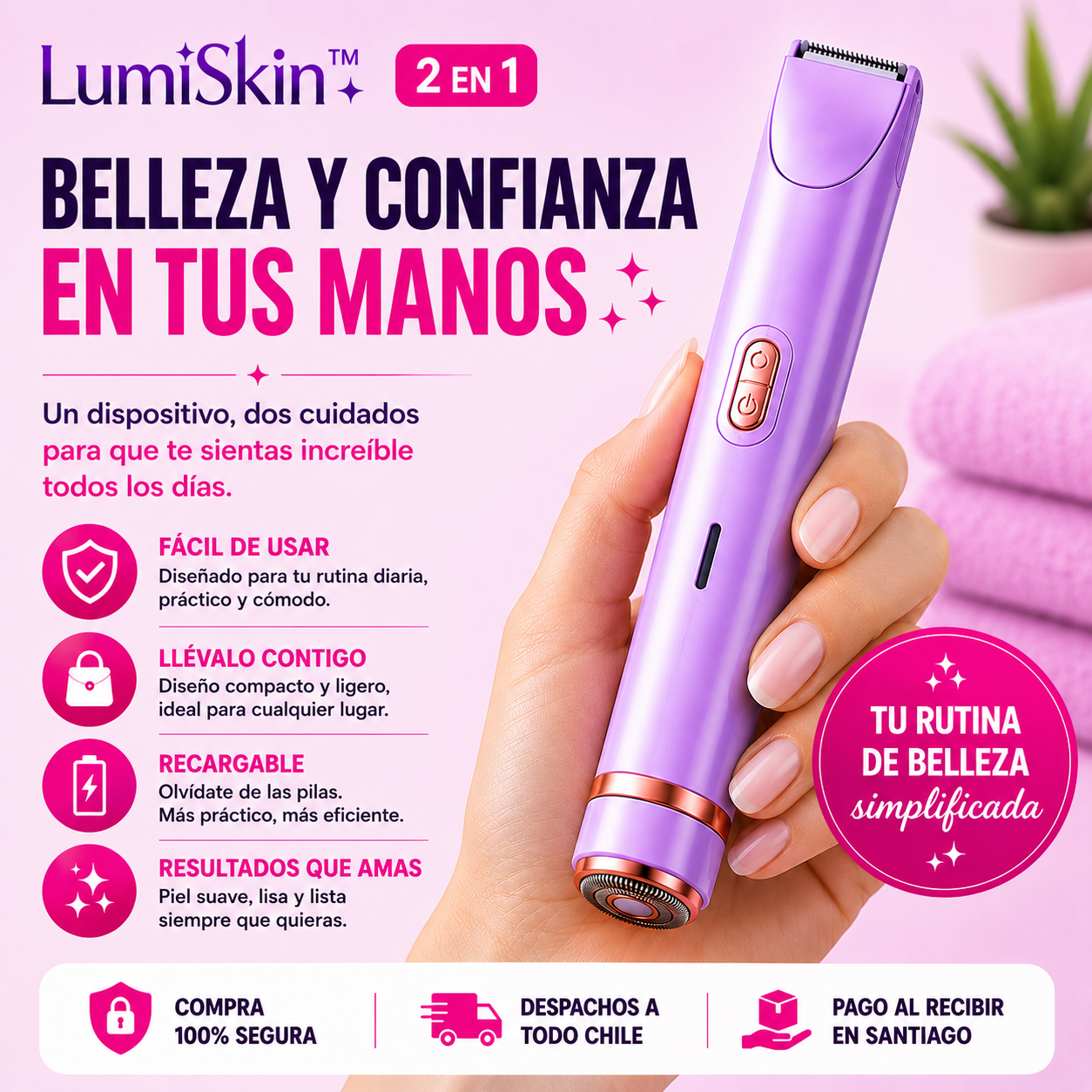 LumiSkin™ 2 en 1 | Depiladora Femenina Recargable