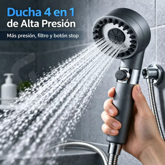 Ducha 4 en 1 de Alta Presión con Filtro y Botón Stop (KIT COMPLETO)