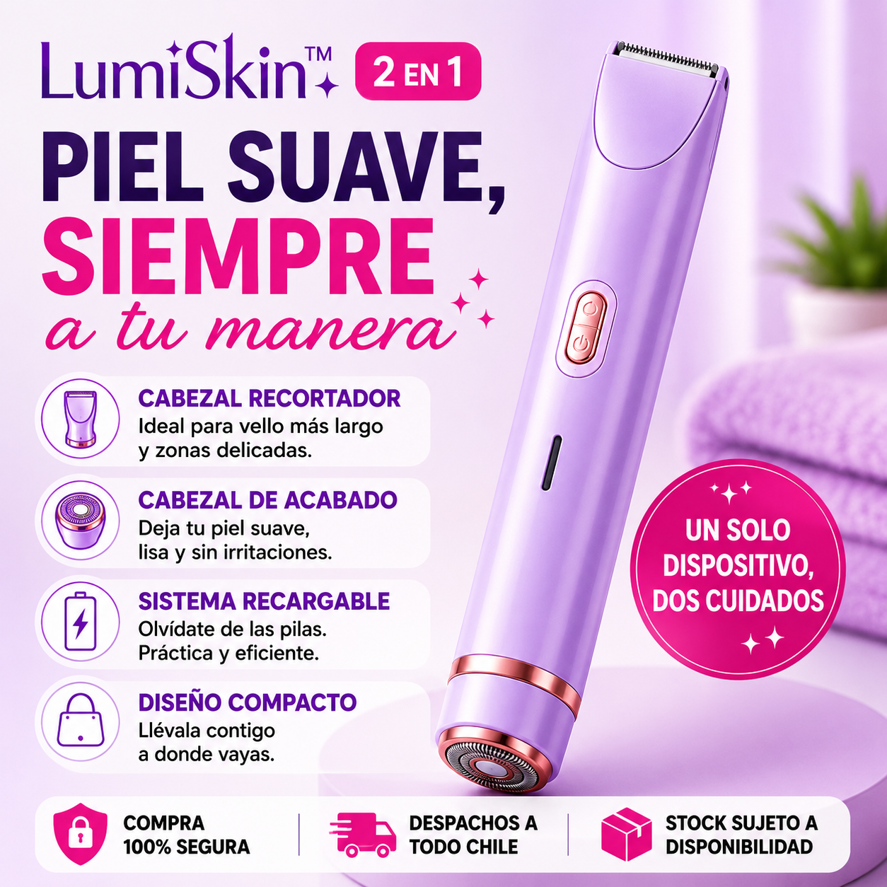 LumiSkin™ 2 en 1 | Depiladora Femenina Recargable