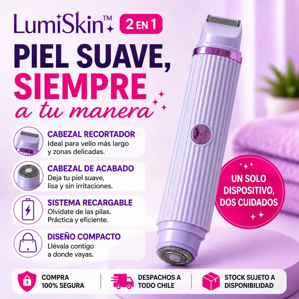 LumiSkin™ 2 en 1 | Depiladora Femenina Recargable