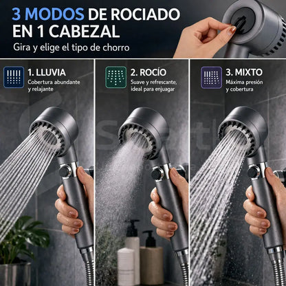 Ducha 4 en 1 de Alta Presión con Filtro y Botón Stop (KIT COMPLETO)