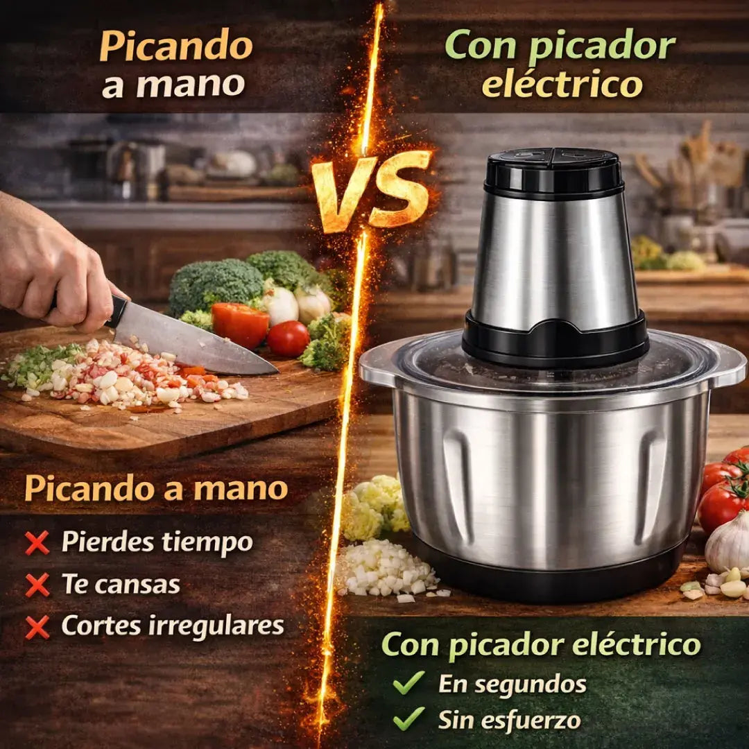 Picador Eléctrico 2 Litros y acero inoxidable | Ahorra tiempo y cocina sin esfuerzo en segundos
