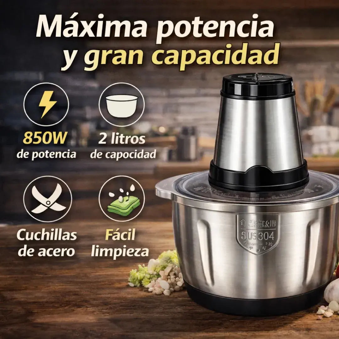 Picador Eléctrico 2 Litros y acero inoxidable | Ahorra tiempo y cocina sin esfuerzo en segundos